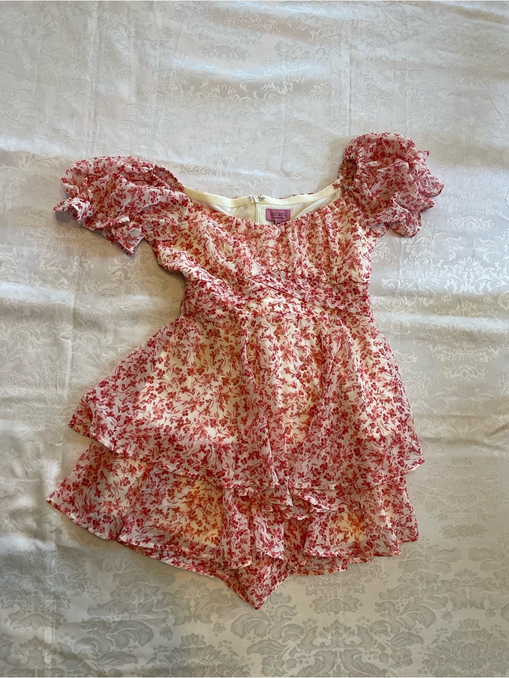 Francesca's Collections Floral Romper Dress in Cream and Pink